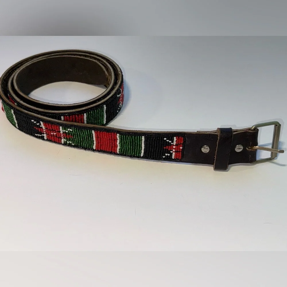 🇰🇪 Handmade Maasai Beaded Leather Belt – Kenyan Flag Design